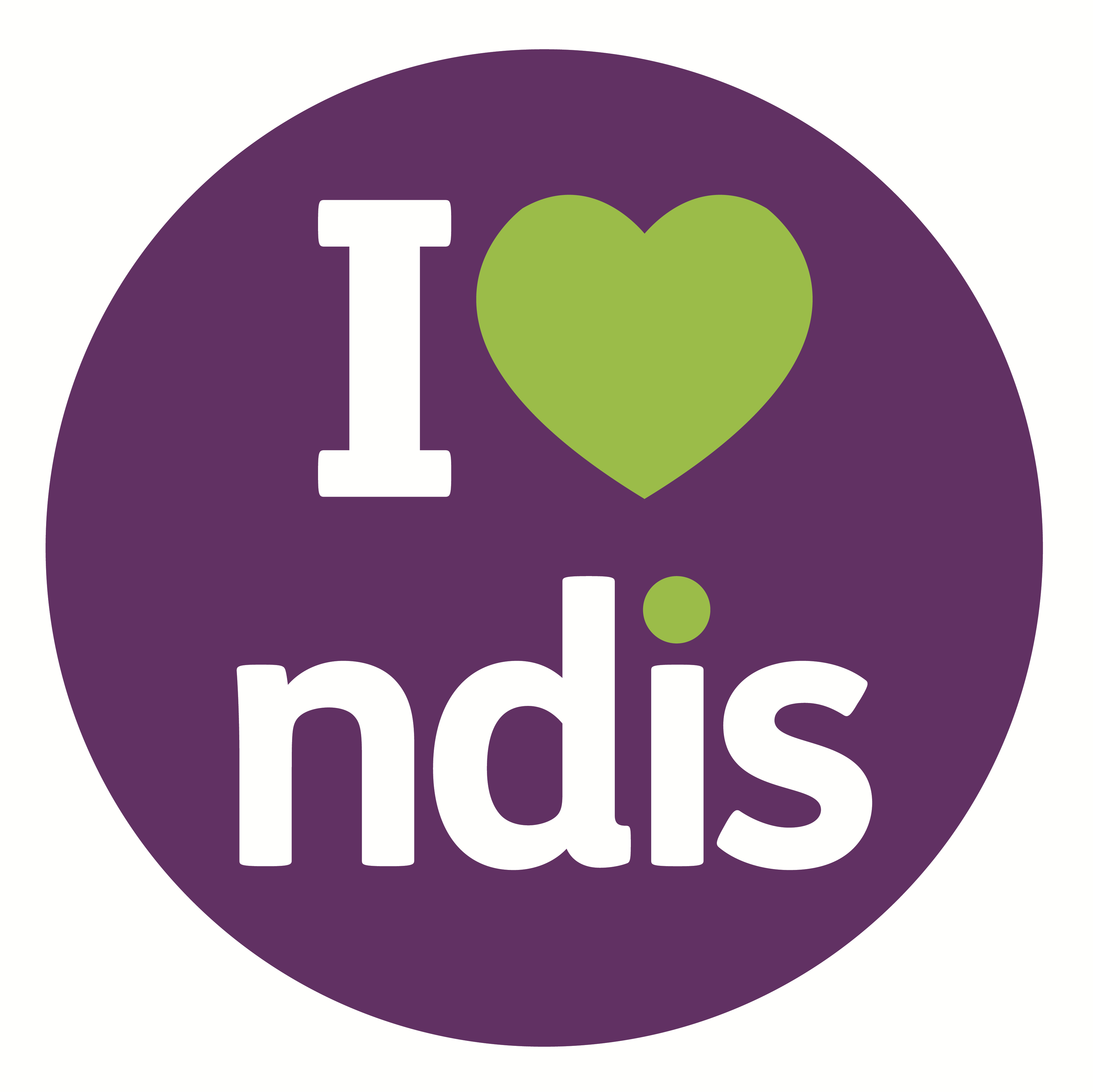 Purple circle with text I love NDIS