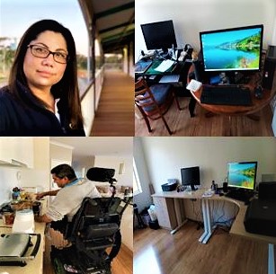 4 x pics of indigo female staff, before & after home office mods & client in the kitchen