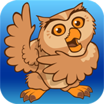 A brown owl smiling with one wing raised and the other wing sweeping across the body