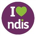 Purple circle with text: I love NDIS