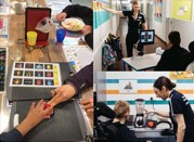 three pictures of indigo professionals using switches, AAC and eye gaze in schools